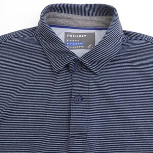 Twillory Mens Polo Shirt Blue Striped Athleisure Short Sleeve Polyester Large